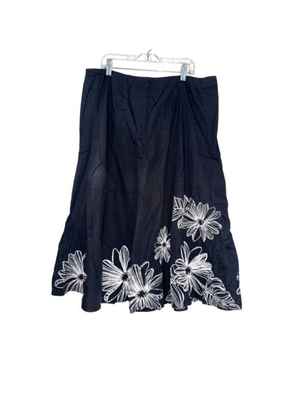Sunny Leigh Black Floral Embroidered Cotton Skirt Size 14 Knee Length Womens